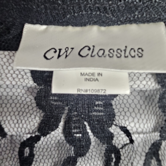 CW Classics Black Sheer Lace Button Down Blouse Large Collared Romantic Goth Top - Picture 2 of 4